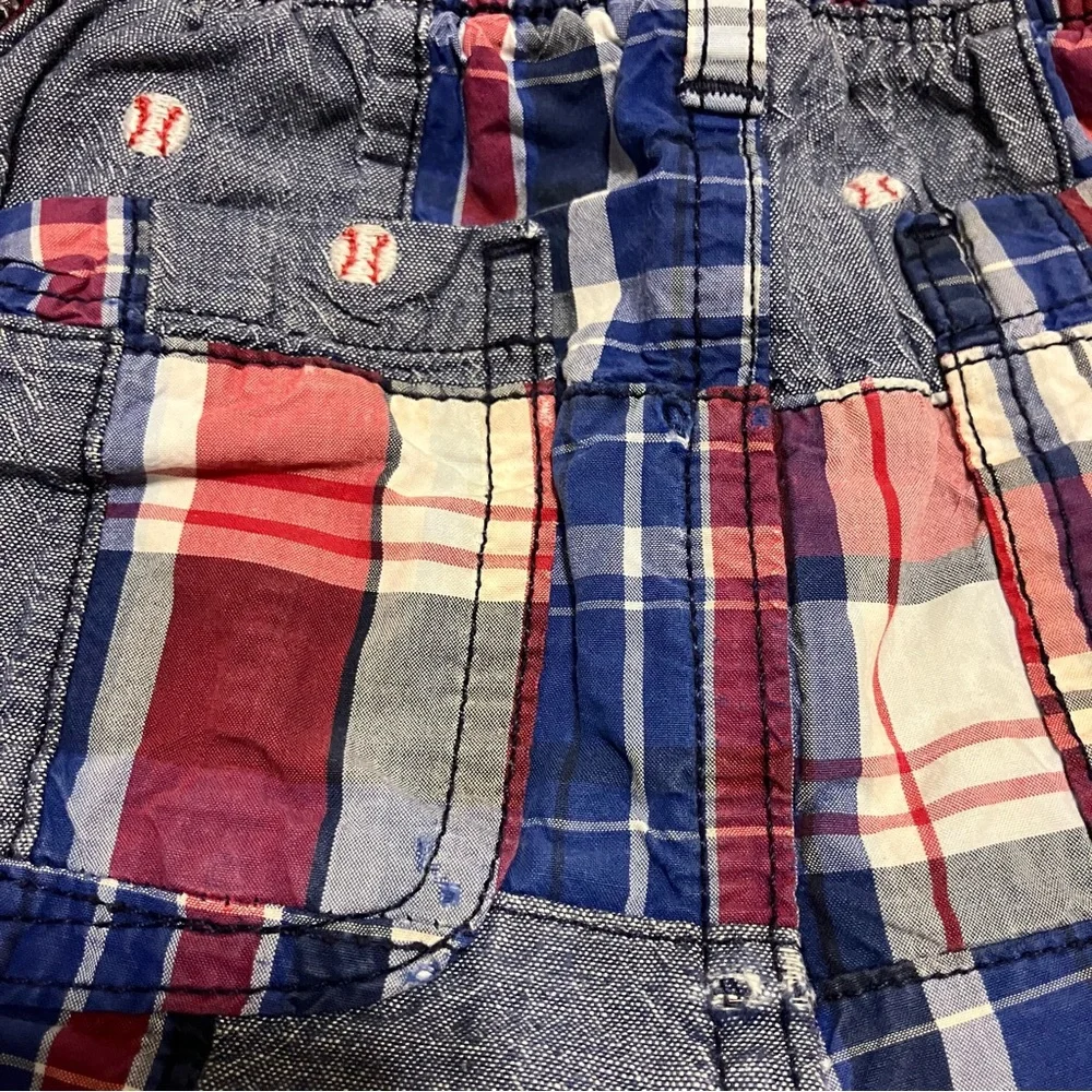 Vintage Gymboree Boys Sz‎ 3T Red White Blue Plaid Patchwork Baseball Shorts